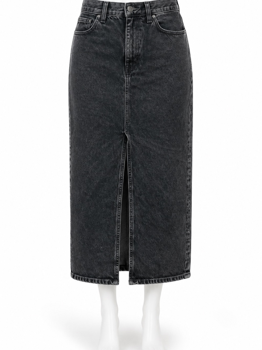 Madewell Black Washed Denim Midi Skirt with Front Slit